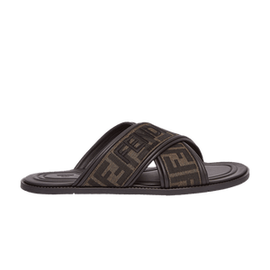 Fendi FF Motif Fabric Slide 'Embroidered Logo - Tobacco'