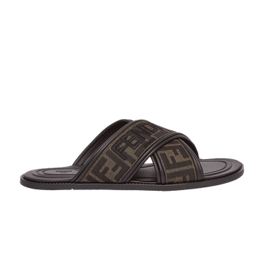 Fendi FF Motif Fabric Slide 'Embroidered Logo - Tobacco'