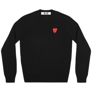 Comme des Garçons PLAY Double Heart Logo V-Neck Sweater 'Black'