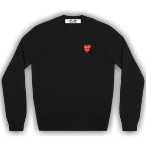 Comme des Garçons PLAY Double Heart Logo V-Neck Sweater 'Black'