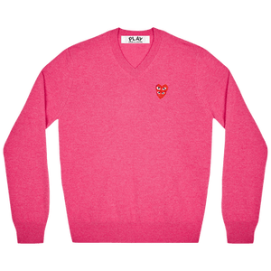 Comme des Garçons PLAY Double Heart Logo V-Neck Sweater 'Pink'