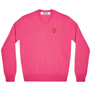 Comme des Garçons PLAY Double Heart Logo V-Neck Sweater 'Pink'