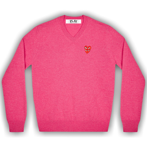 Comme des Garçons PLAY Double Heart Logo V-Neck Sweater 'Pink'