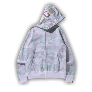 BAPE Text Code Camo Shark Full Zip Hoodie 'Grey'
