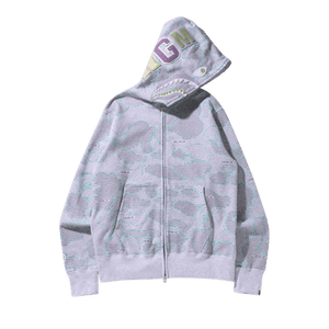 BAPE Text Code Camo Shark Full Zip Hoodie 'Grey'