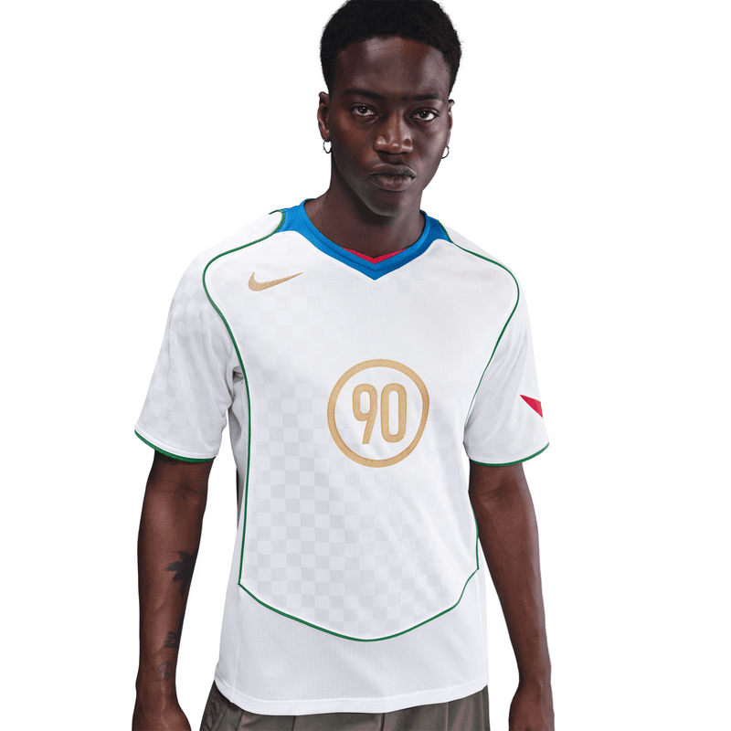 Nike T90 Dri-Fit Soccer Jersey 'White/Italy Blue/Sport Red/Metallic Gold'