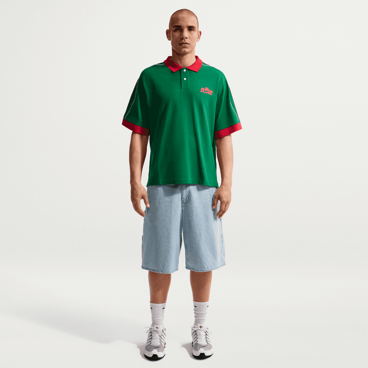 Nike Club Oversized Short-Sleeve Polo 'Pine Green/University Red/Sail'
