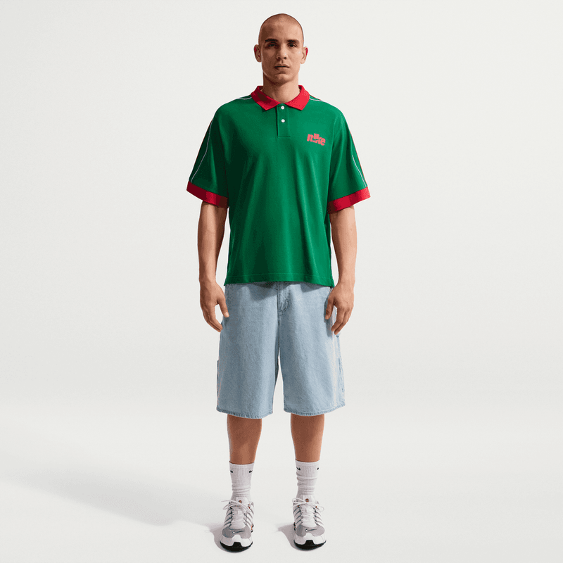 Nike Club Oversized Short-Sleeve Polo 'Pine Green/University Red/Sail'