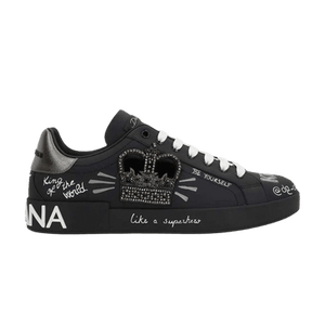 Dolce & Gabbana Rhinestone Crown Logo Patch Portofino Sneakers 'Black'