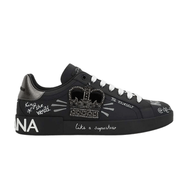 Dolce & Gabbana Rhinestone Crown Logo Patch Portofino Sneakers 'Black'