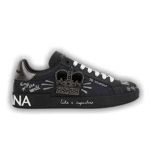 Dolce & Gabbana Rhinestone Crown Logo Patch Portofino Sneakers 'Black'