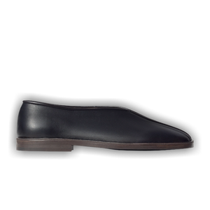 Lemaire Flat Piped Slipper 'Black Dark Chocolate'