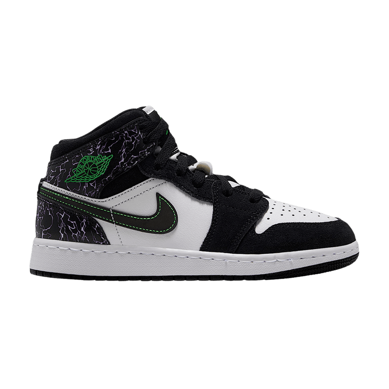 Air Jordan 1 Mid SE GS 'Black Summit White Laser Purple Scream Green' IQ5514 001