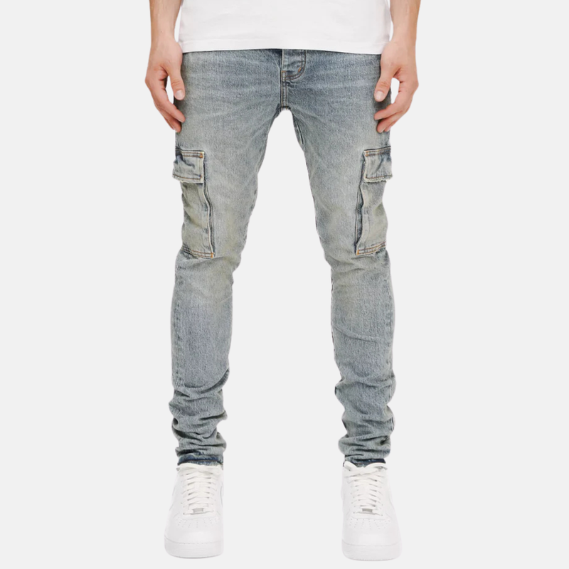 PURPLE BRAND Blue Stone Cargo Skinny Fit Jeans 'Light Indigo'