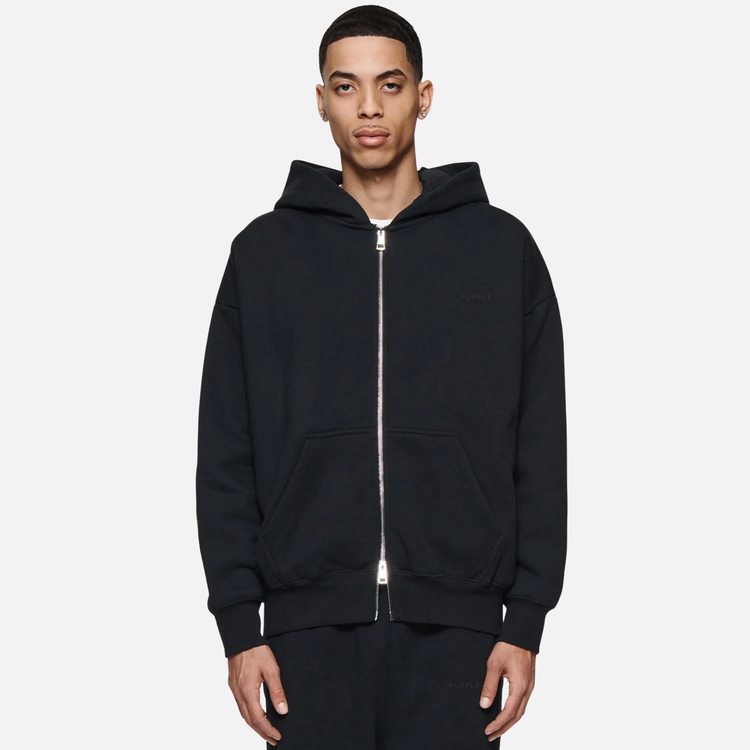 PURPLE BRAND Fleece Zip Front Hoodie 'Black'