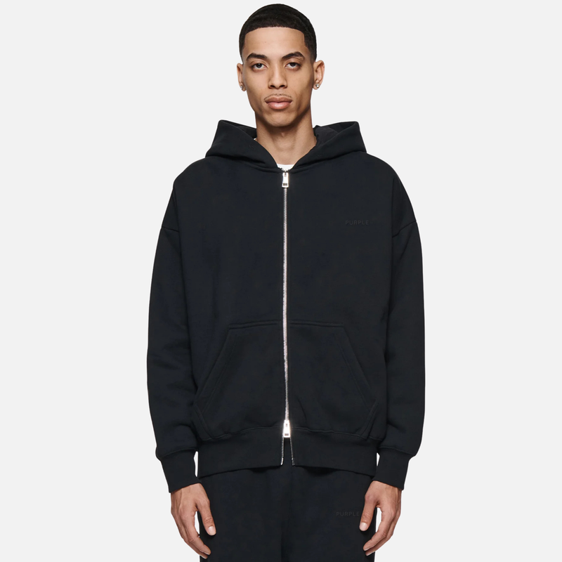PURPLE BRAND Fleece Zip Front Hoodie 'Black'