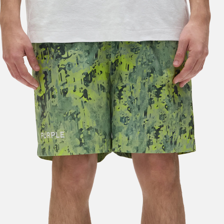 PURPLE BRAND Worn Gothic Camo Swim Shorts 'Green'