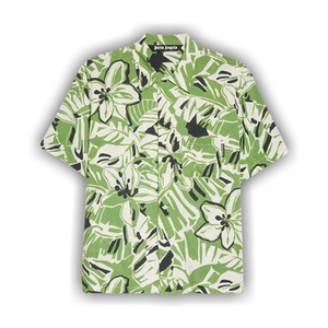 Palm Angels Macro Hibiscus Bowling Shirt 'Green/White'
