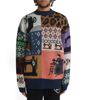 Kapital Kurogane Mishin Patchwork Crew Sweater 'Navy'