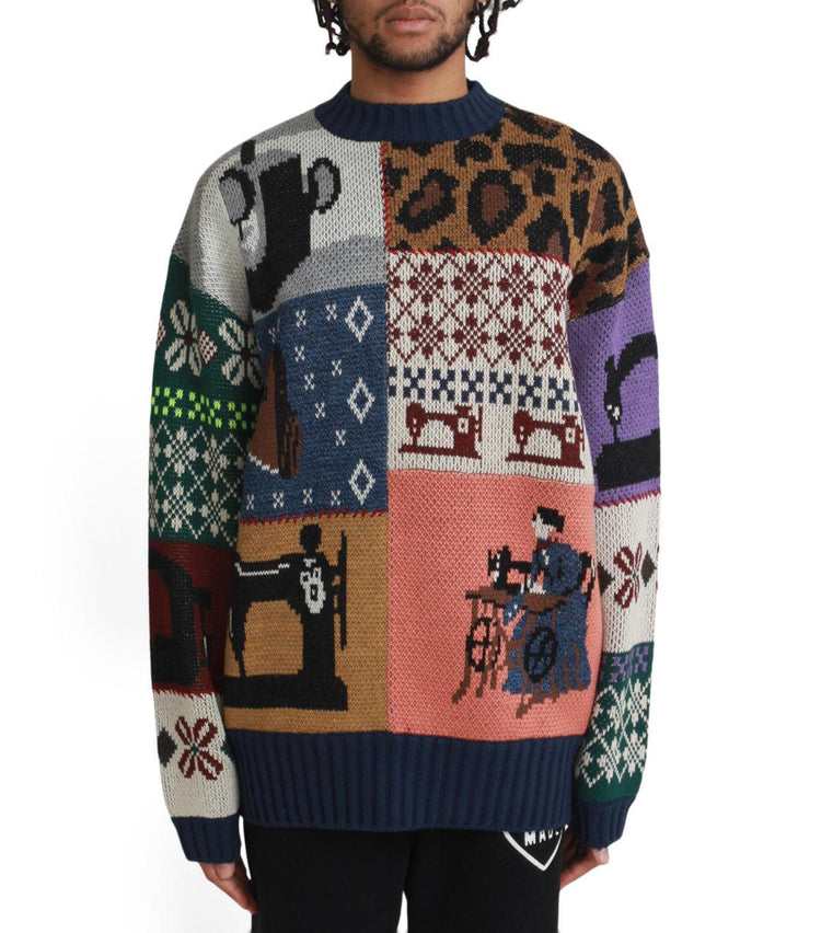 Kapital Kurogane Mishin Patchwork Crew Sweater 'Navy'