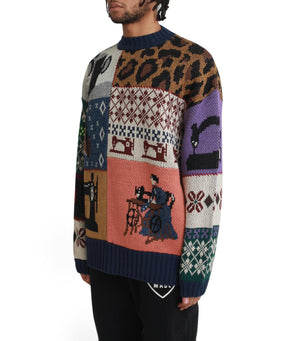 Kapital Kurogane Mishin Patchwork Crew Sweater 'Navy'