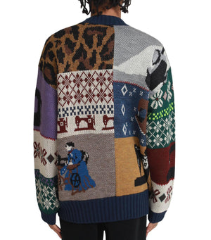 Kapital Kurogane Mishin Patchwork Crew Sweater 'Navy'