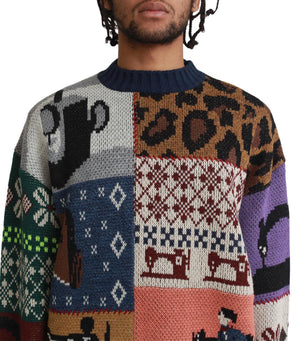 Kapital Kurogane Mishin Patchwork Crew Sweater 'Navy'