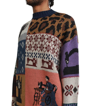 Kapital Kurogane Mishin Patchwork Crew Sweater 'Navy'
